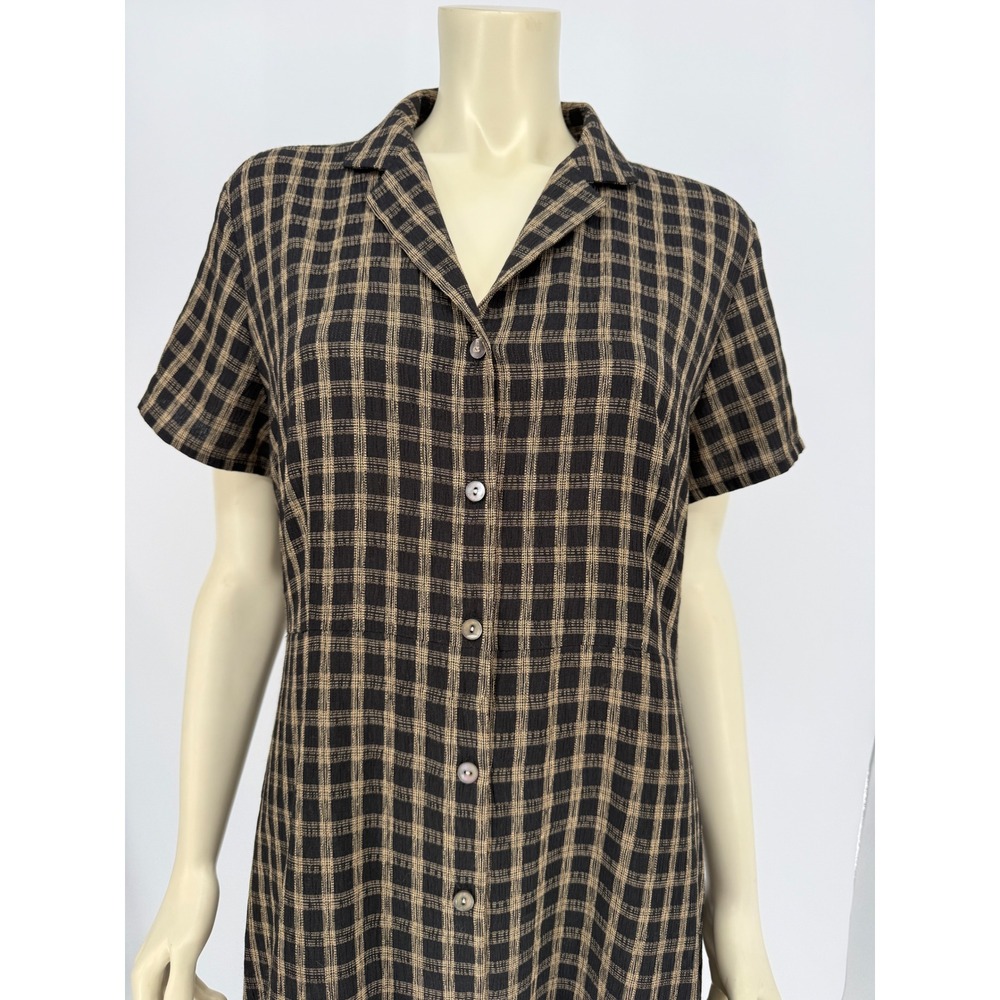 The Villager Plaid Button Front Maxi Shirt Dress 90s Grunge Brown Black - Picture 3 of 15